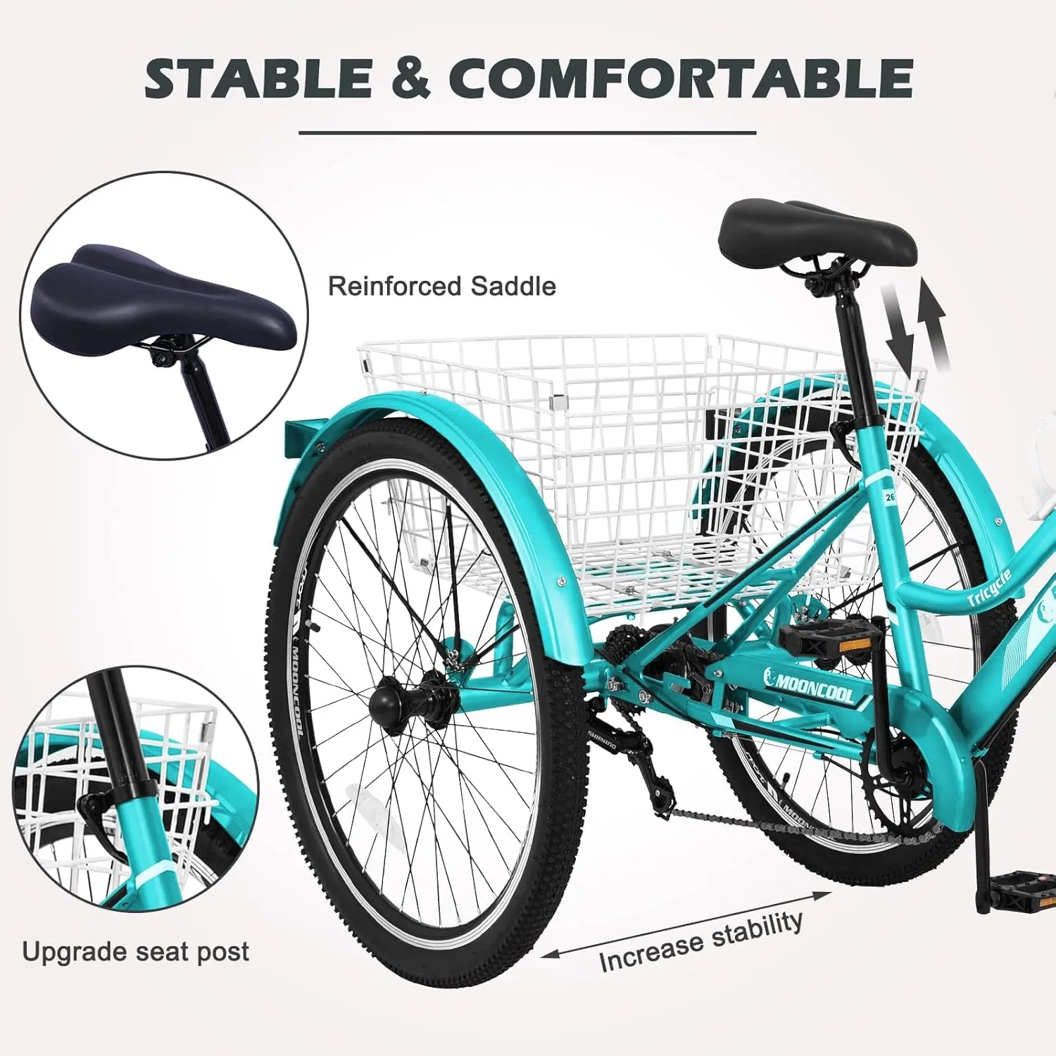 ABORON Adult Mountain Tricycle, 7-Speed 3-Wheel Mountain Bikes 24/26/27.5inch Available, Front Suspension, Disc Brake