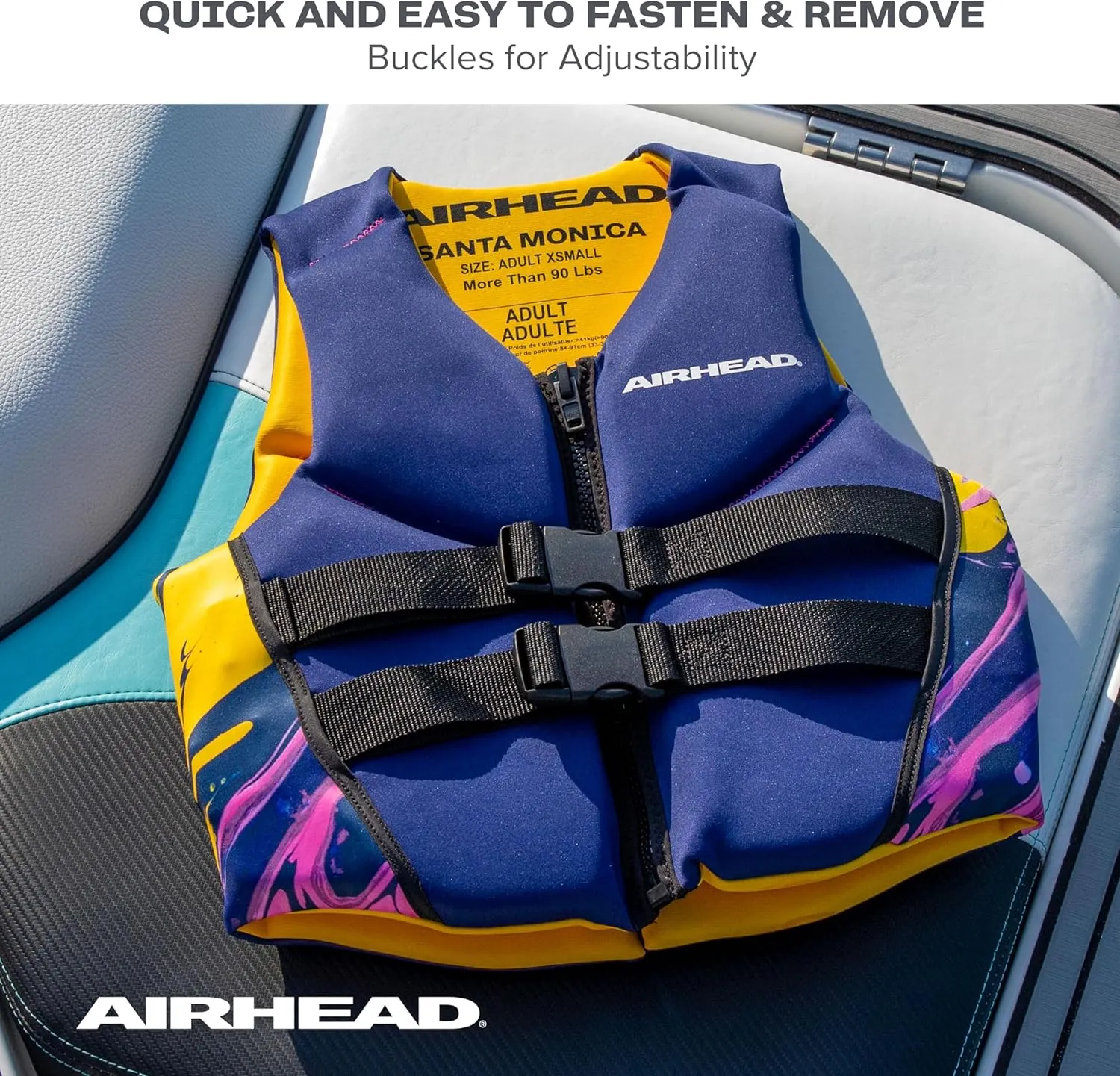 Airhead Santa Monica Life Vest Multiple Sizes - Swim Vests for Adults, Children & Youth - Kwik Dry Neolite Fabric - USCG Approved