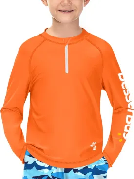 BesserBay Boys UPF 50  Half Zip Rash Guard UV Protection Raglan Long Sleeve Swim Shirt 4-12 Years