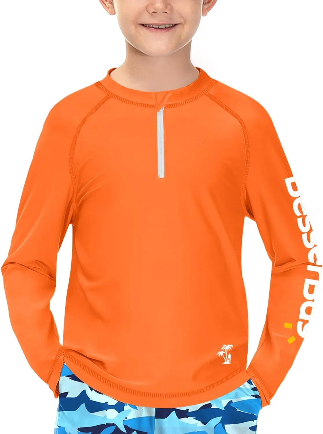 BesserBay Boys UPF 50  Half Zip Rash Guard UV Protection Raglan Long Sleeve Swim Shirt 4-12 Years