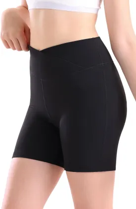 Girls V Cross Waist Athletic Shorts, Kids Soft Bike Volleyball Yoga Dance Running Cheer Gymnastics Gym Workout Shorts