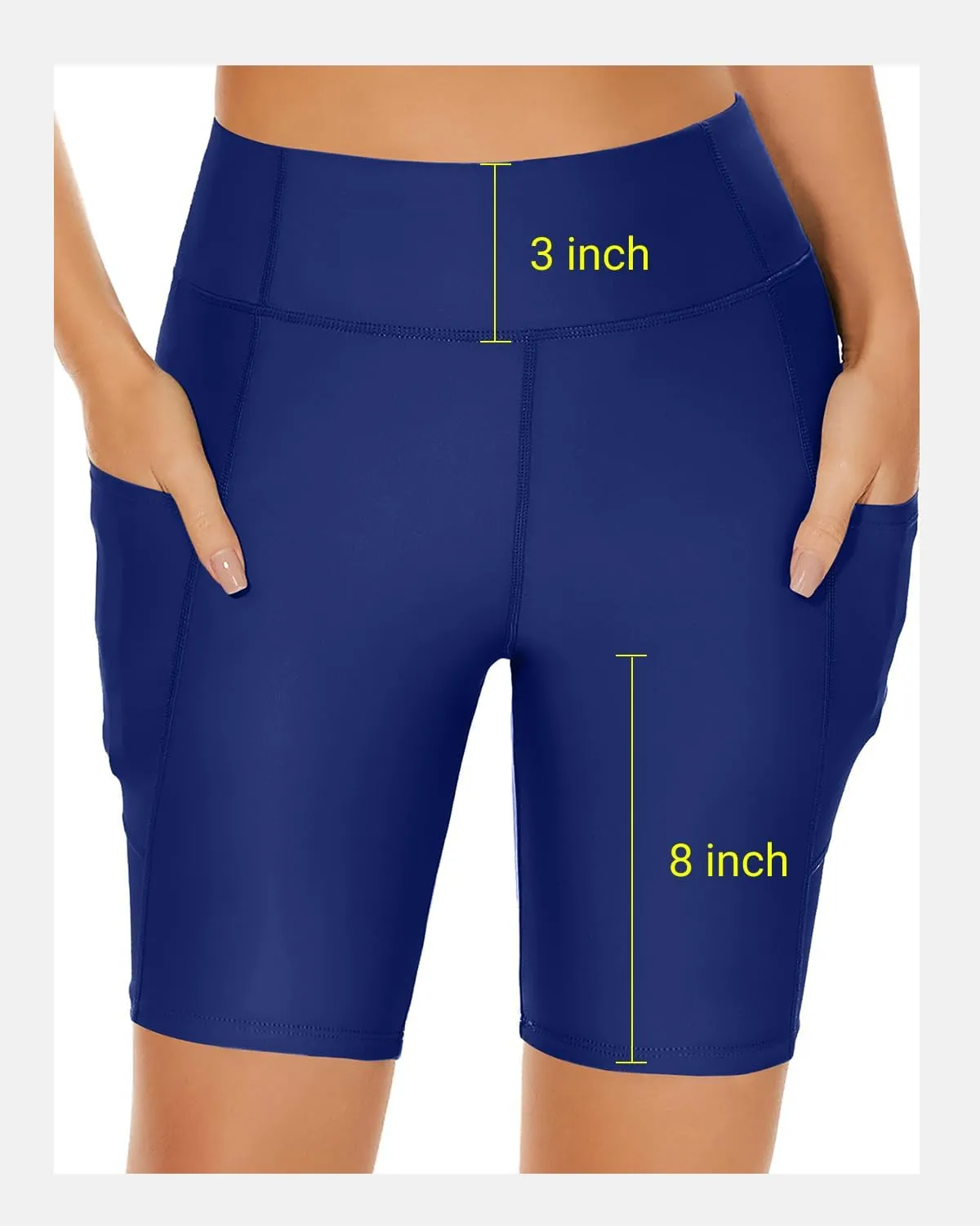 Holipick Women High Waisted Swim Shorts Tummy Control Biker Shorts with Pockets Swim Bottoms