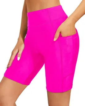 Holipick Women High Waisted Swim Shorts Tummy Control Biker Shorts with Pockets Swim Bottoms