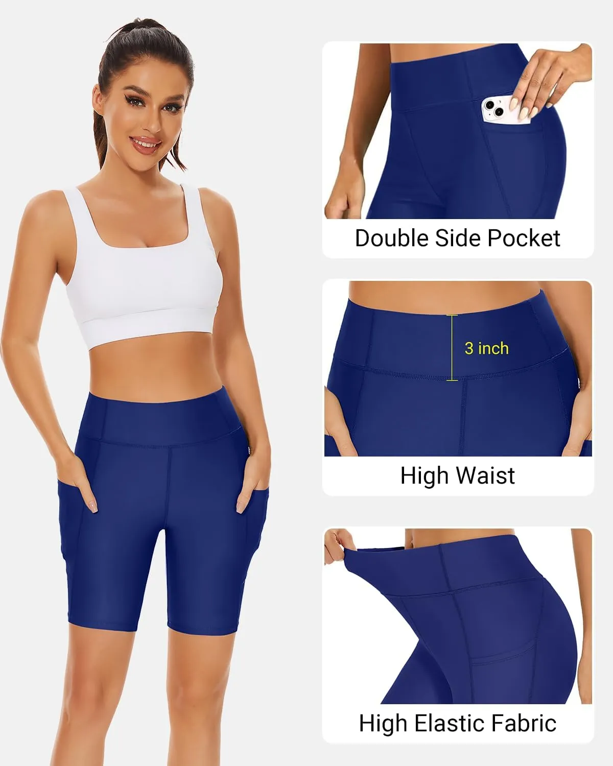 Holipick Women High Waisted Swim Shorts Tummy Control Biker Shorts with Pockets Swim Bottoms
