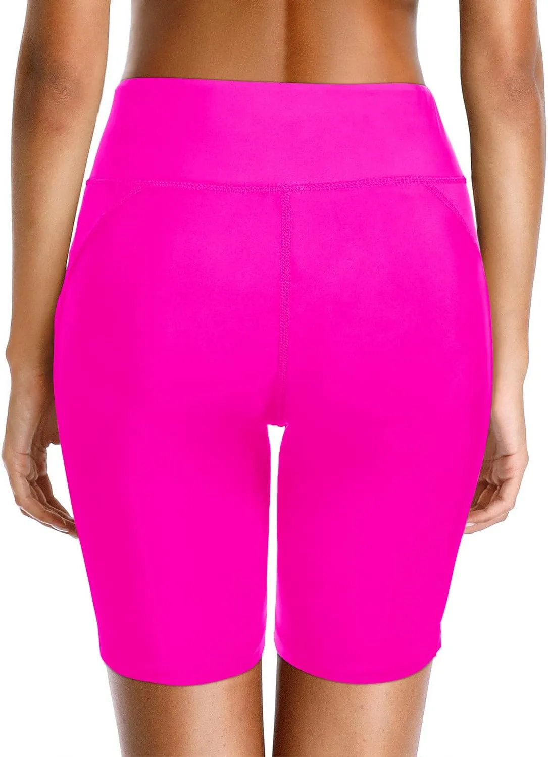 Holipick Women High Waisted Swim Shorts Tummy Control Biker Shorts with Pockets Swim Bottoms