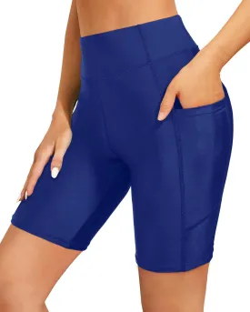 Holipick Women High Waisted Swim Shorts Tummy Control Biker Shorts with Pockets Swim Bottoms