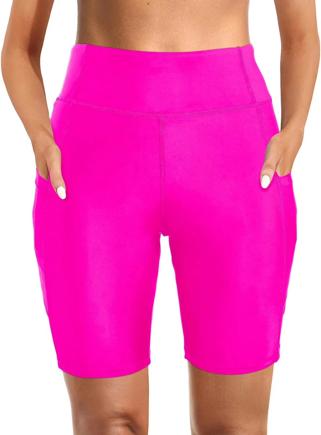 Holipick Women High Waisted Swim Shorts Tummy Control Biker Shorts with Pockets Swim Bottoms