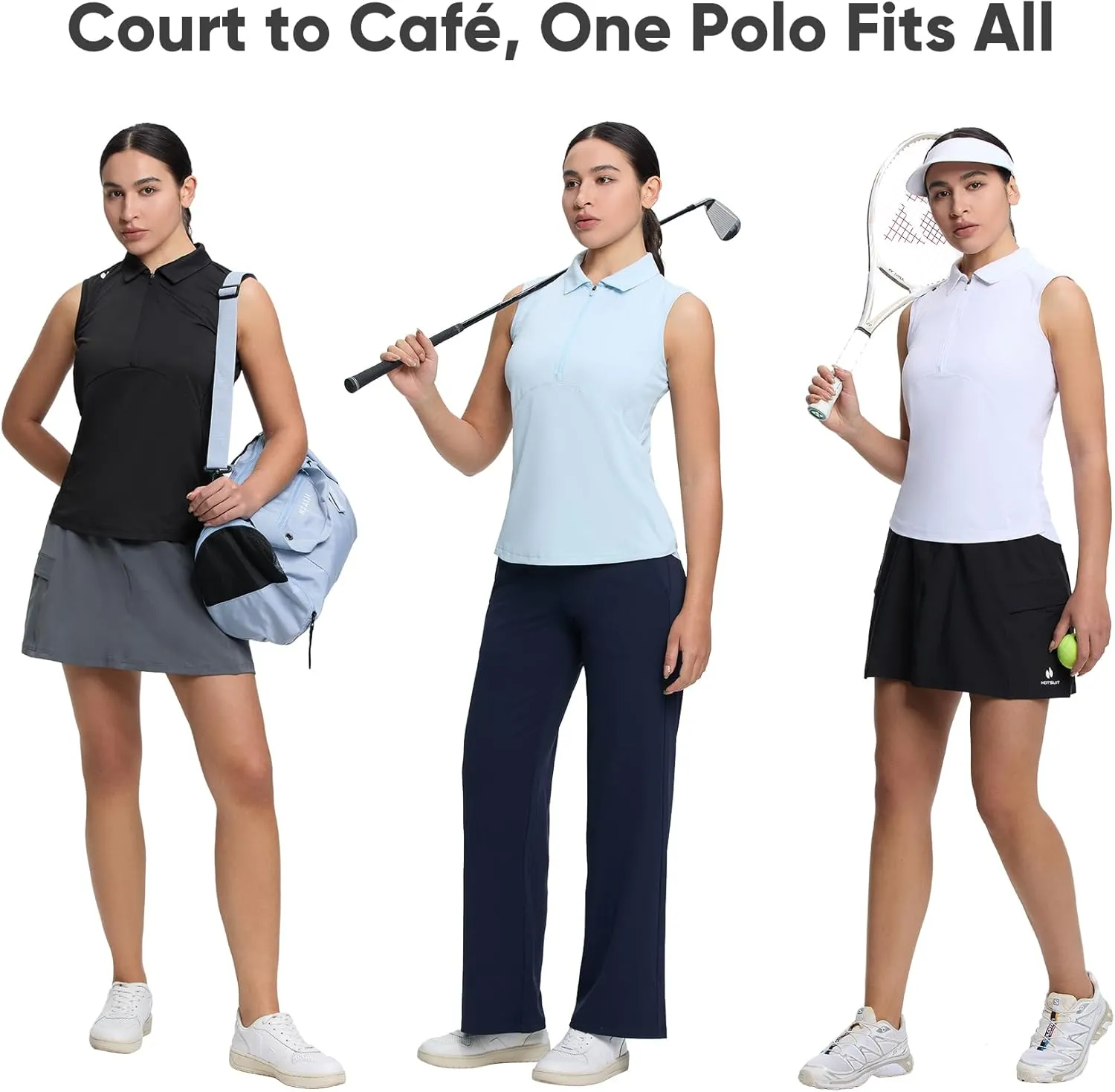 HOTSUIT Womens Golf Shirt Sleeveless Collared Golf Clothes Polo Shirts Quick Dry Lightweight V Neck UPF 50 