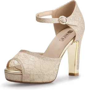 IDIFU Women's IN4 Mary Platform Chunky High Heels Sandals Peep Toe Dress Wedding Bridal Shoes For Women Bride Bridesmaid