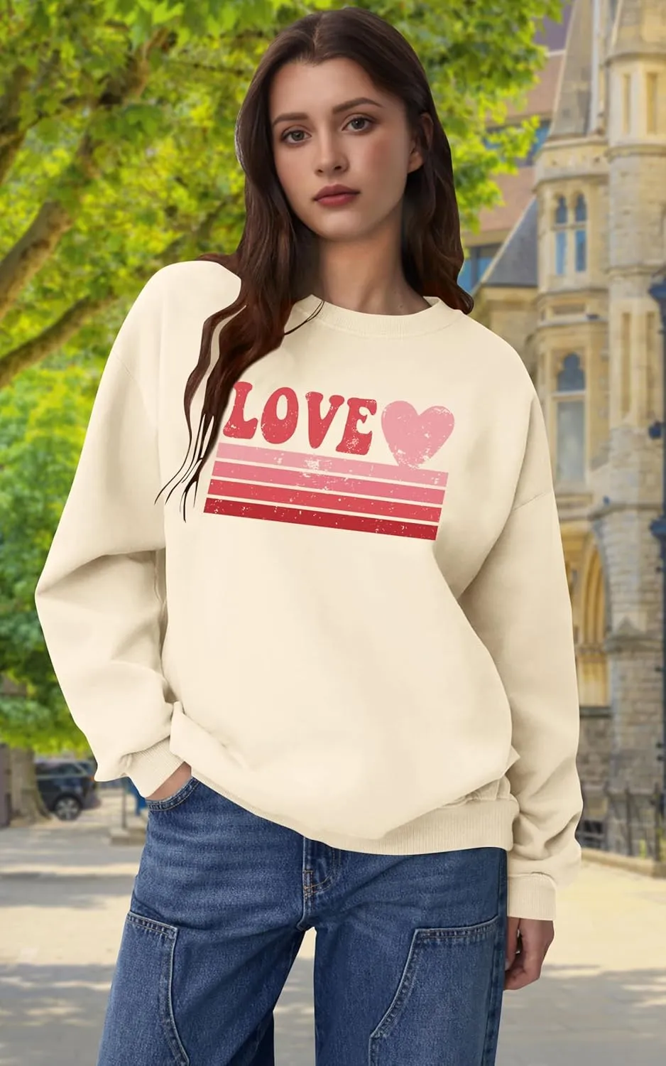 LAZYCHILD Love Heart Sweatshirt for Women Cute Hearts Graphic Pullover Long Sleeve Valentine Shirts Tops