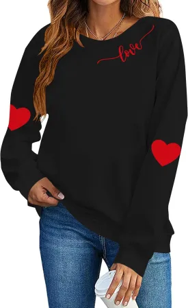 LAZYCHILD Love Heart Sweatshirt for Women Cute Hearts Graphic Pullover Long Sleeve Valentine Shirts Tops