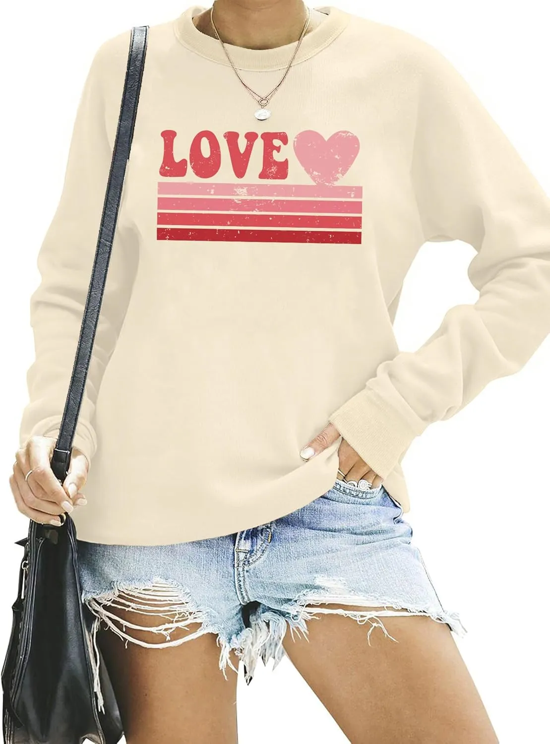LAZYCHILD Love Heart Sweatshirt for Women Cute Hearts Graphic Pullover Long Sleeve Valentine Shirts Tops