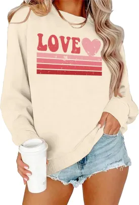 LAZYCHILD Love Heart Sweatshirt for Women Cute Hearts Graphic Pullover Long Sleeve Valentine Shirts Tops