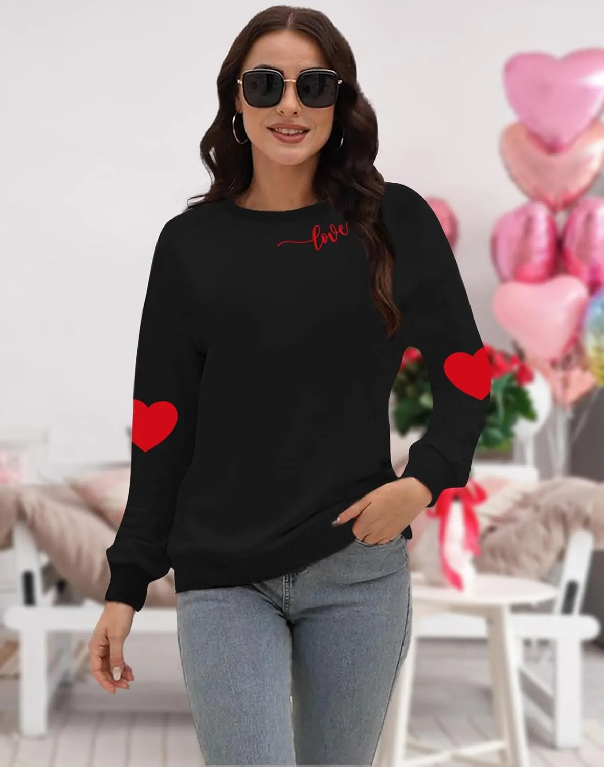 LAZYCHILD Love Heart Sweatshirt for Women Cute Hearts Graphic Pullover Long Sleeve Valentine Shirts Tops