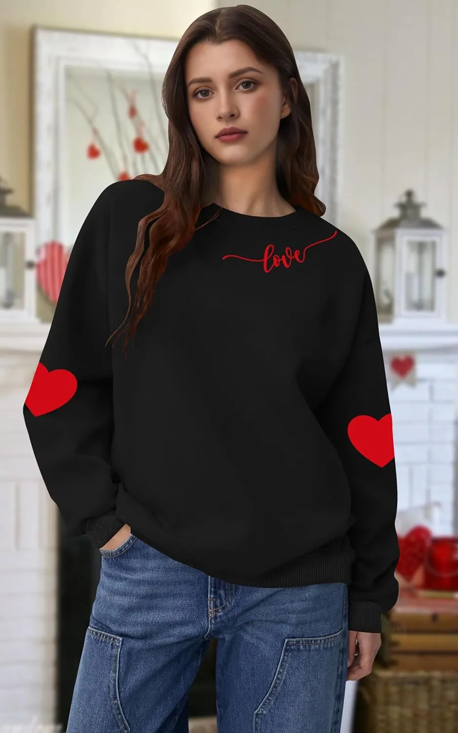 LAZYCHILD Love Heart Sweatshirt for Women Cute Hearts Graphic Pullover Long Sleeve Valentine Shirts Tops