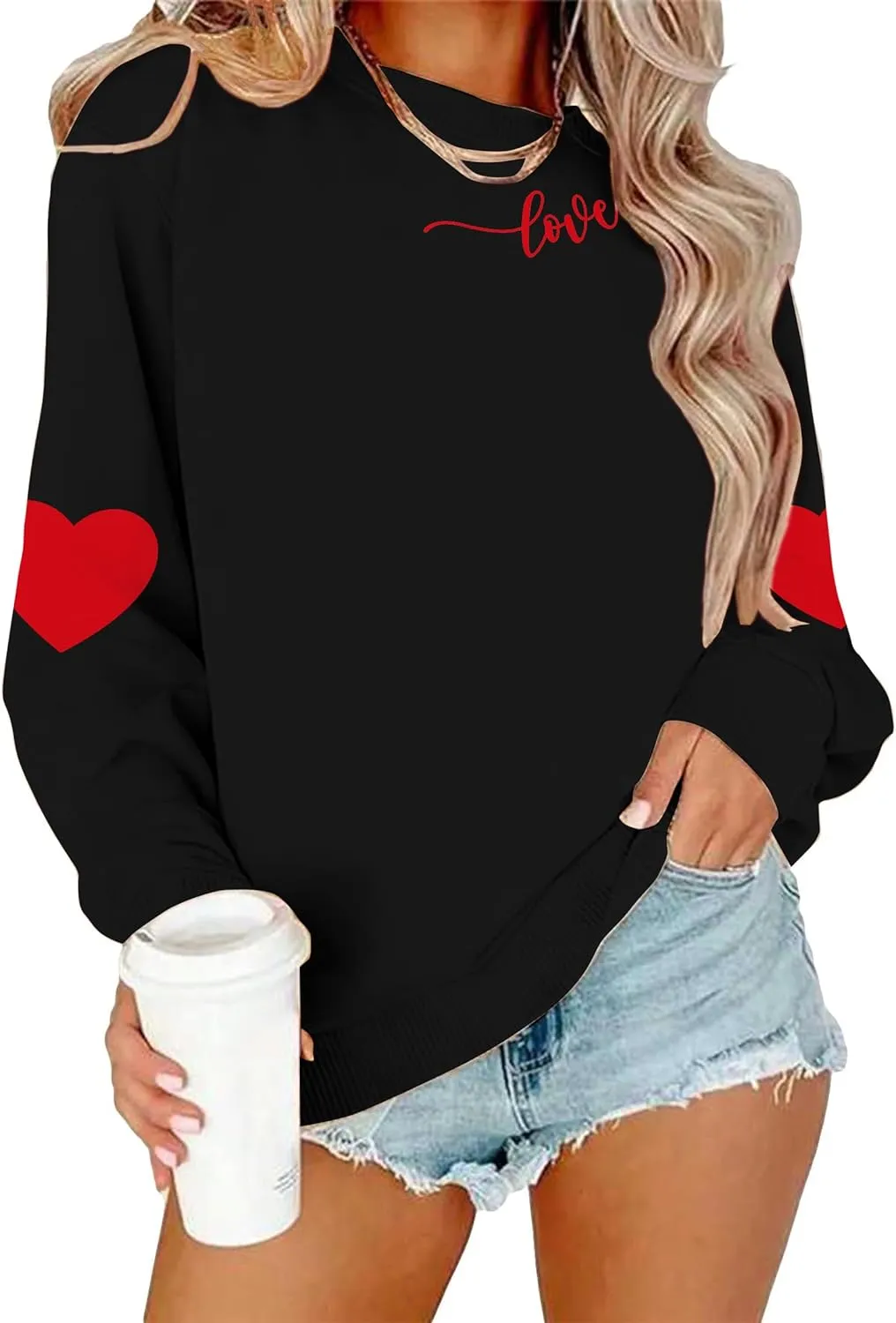 LAZYCHILD Love Heart Sweatshirt for Women Cute Hearts Graphic Pullover Long Sleeve Valentine Shirts Tops