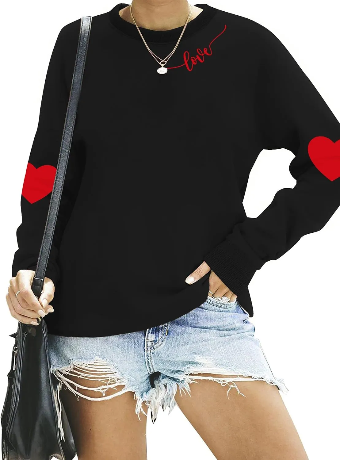 LAZYCHILD Love Heart Sweatshirt for Women Cute Hearts Graphic Pullover Long Sleeve Valentine Shirts Tops