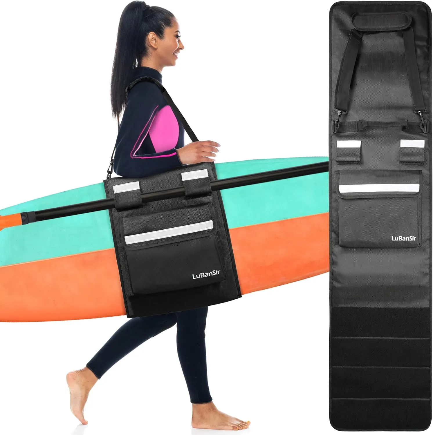 LuBanSir Surfboard Bag, Surfboard Travel Bag for Outdoor Fit Carrying 5'0, 5'6, 6'0, 6'6, 7'0, 7'6, 8'0, 8'6, 9'0, 9'6, 10'0 Shortboard, Longboard and Hybrid, 14.2in x 5.05ft
