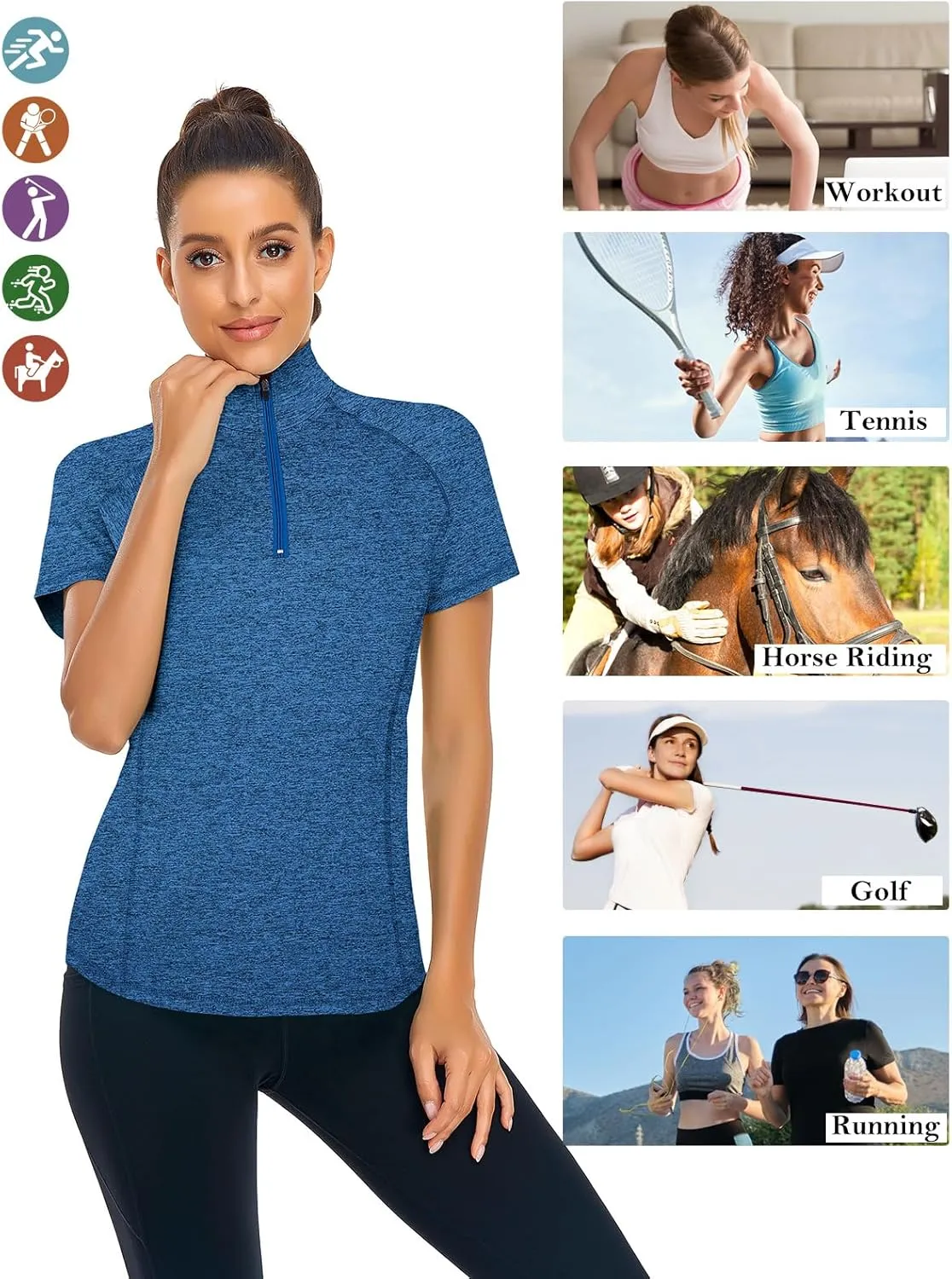 LURANEE Women's Short Sleeve Moisture Wicking Athletic Shirts Quarter Zip Pullover
