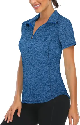 LURANEE Women's Short Sleeve Moisture Wicking Athletic Shirts Quarter Zip Pullover