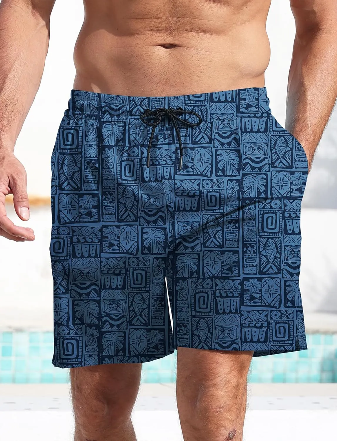 Men's Swim Trunks Hawaiian Bathing Mesh Lining Suit Swimsuits Beach Shorts with Pockets