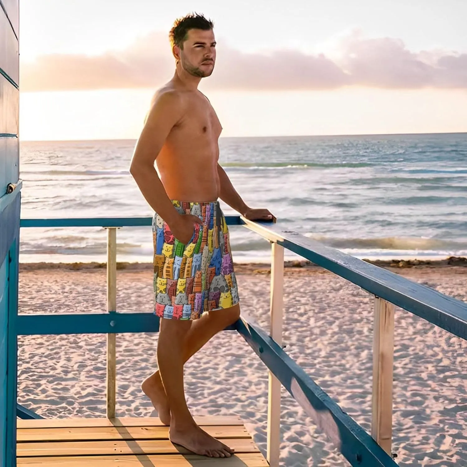 Mens Swim Trunks Quick Dry Board Shorts Funny Beach Shorts Swimwear Bathing Suits