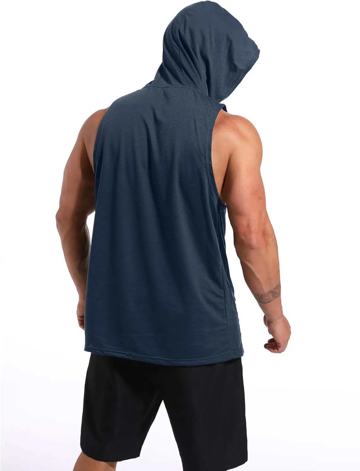 Men's Workout Hooded Tank Tops Gym Sleeveless Hoodies Dry fit Bodybuilding Muscle Cut Off T-Shirt Athletic Vest with Pocket