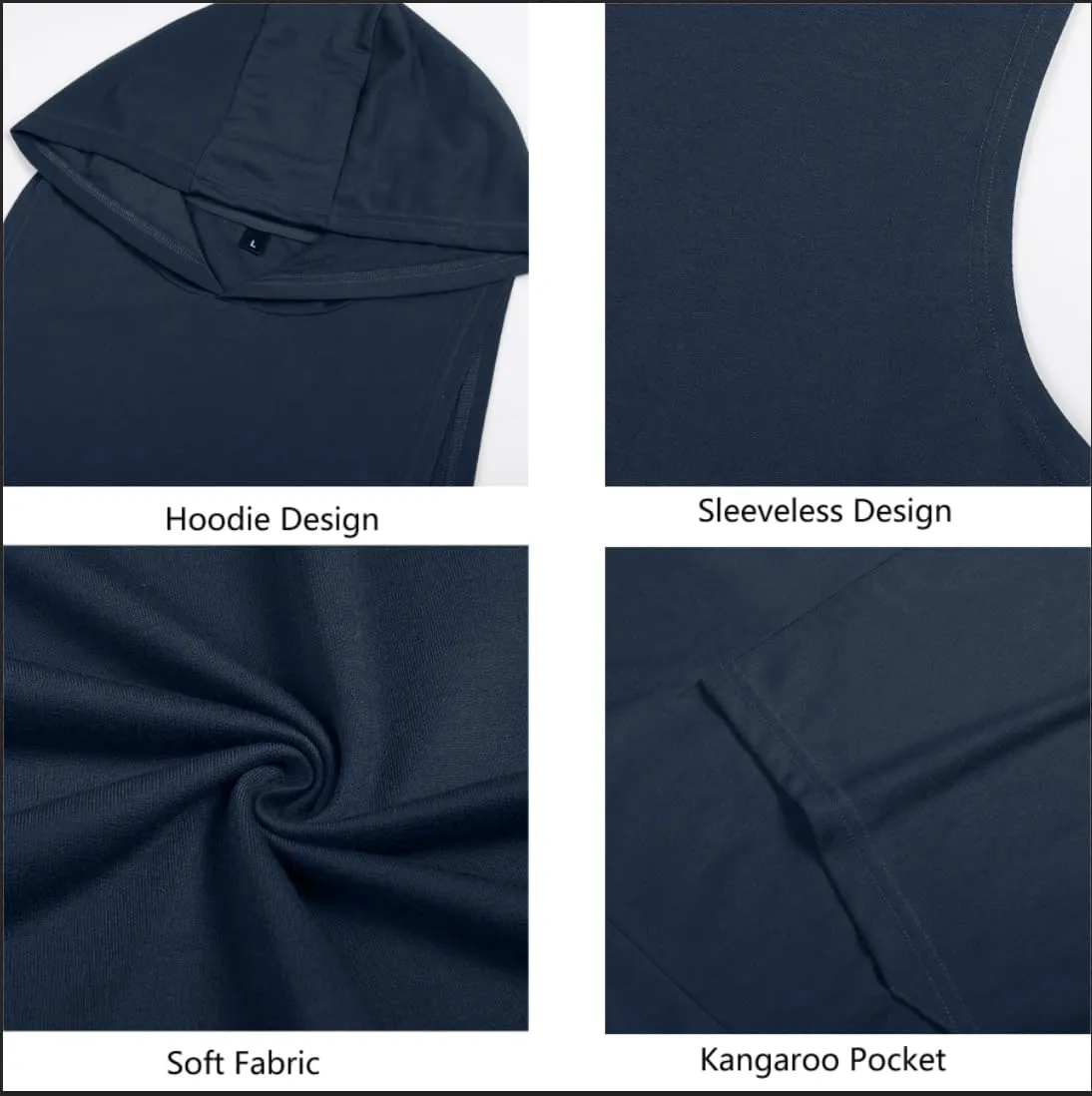 Men's Workout Hooded Tank Tops Gym Sleeveless Hoodies Dry fit Bodybuilding Muscle Cut Off T-Shirt Athletic Vest with Pocket