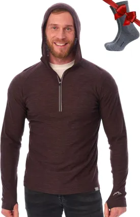 Merino.tech 100% Merino Wool Hoodie Men - Slim Fit Merino Wool Base Layer Mens Half Zip Thermal Long Sleeve Shirt and Socks