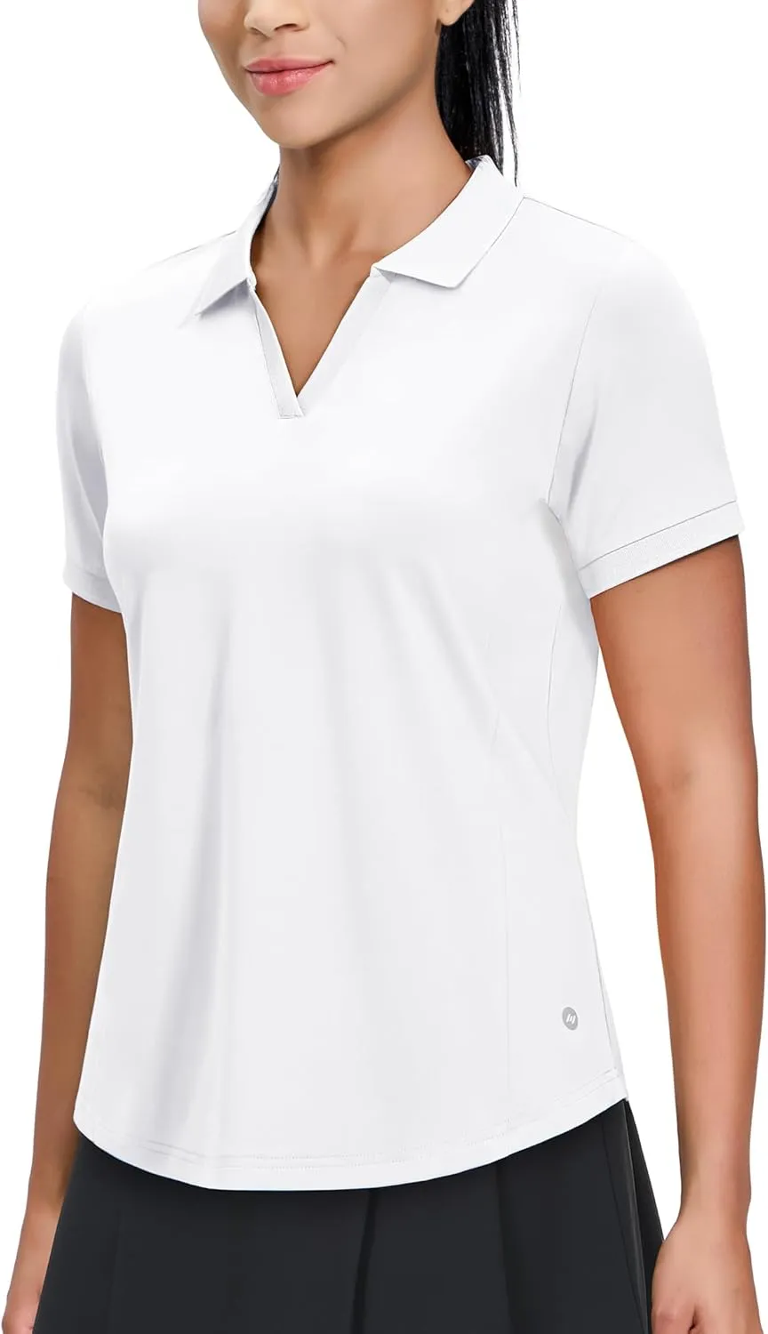MIER V-Neck Polo Shirts for Women Short Sleeve UPF 50  Sun Protection Golf Tennis Active Stretch Collared Shirt Tops, Dry Fit