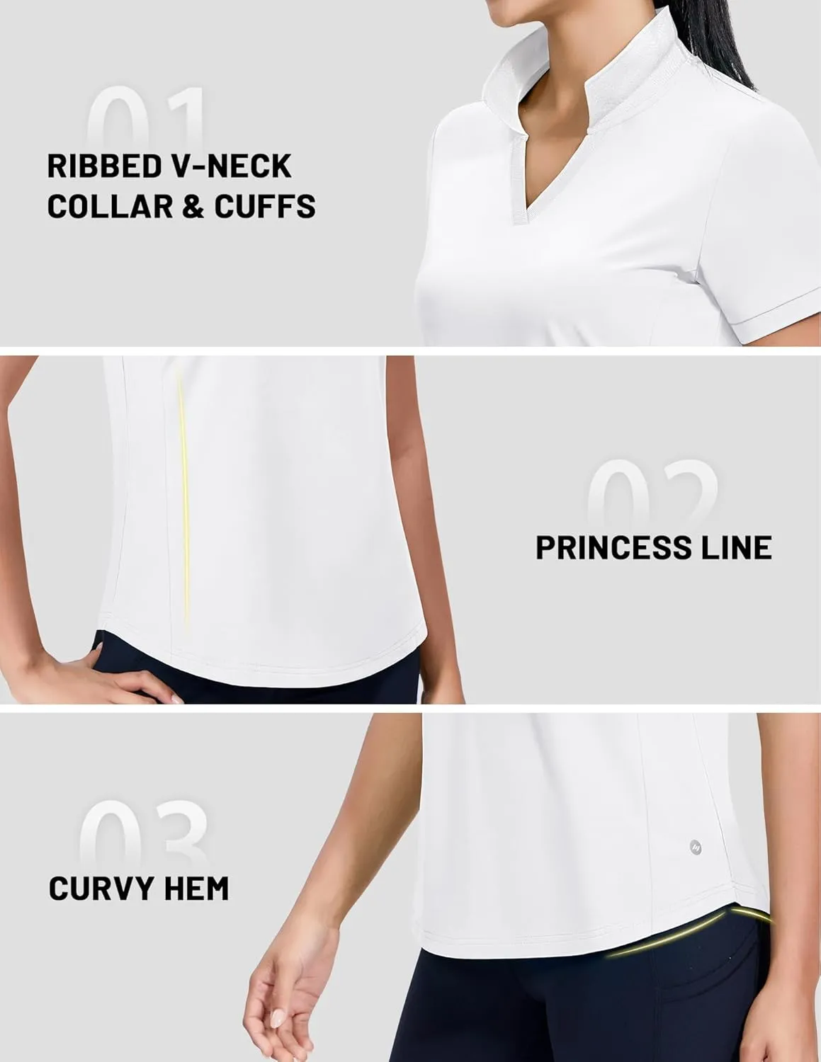MIER V-Neck Polo Shirts for Women Short Sleeve UPF 50  Sun Protection Golf Tennis Active Stretch Collared Shirt Tops, Dry Fit
