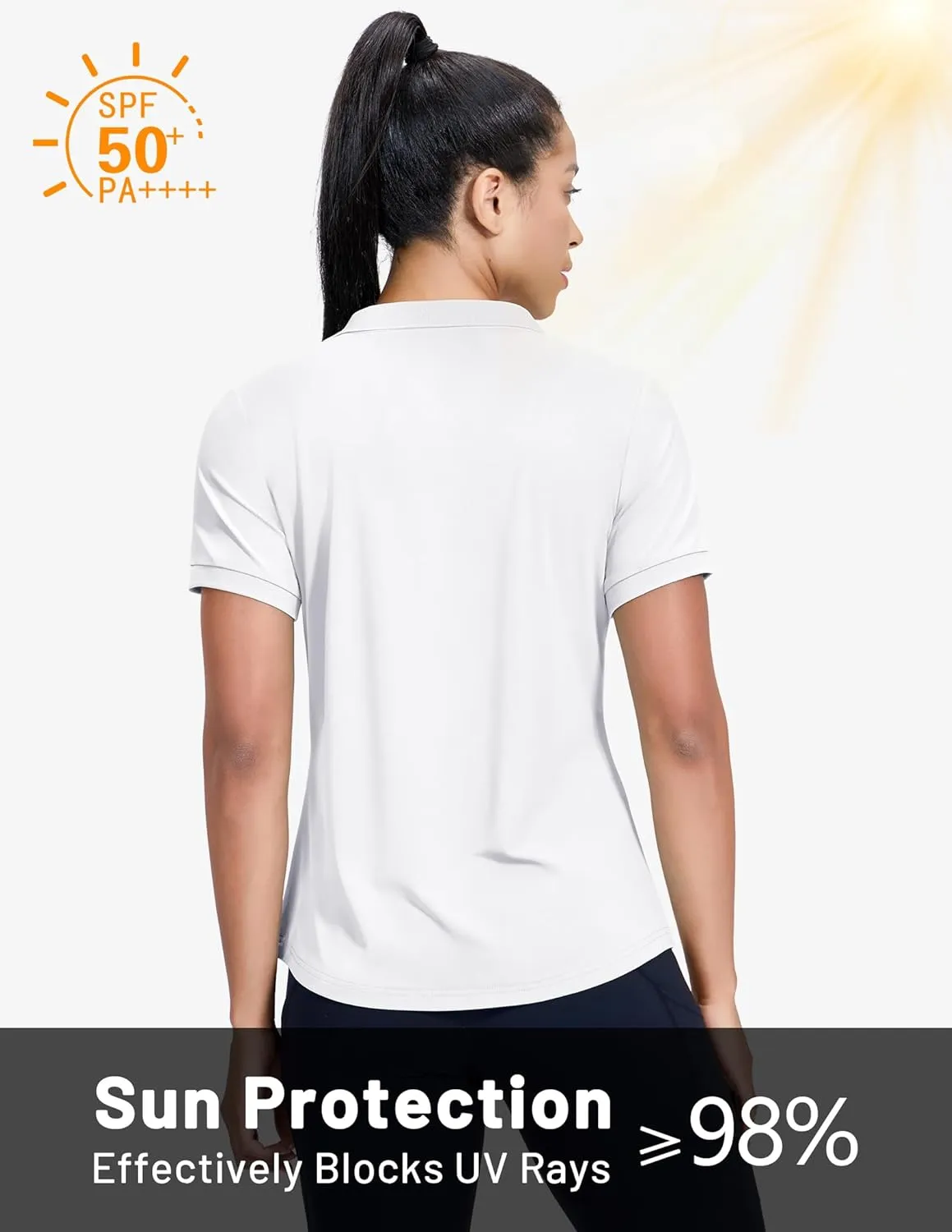 MIER V-Neck Polo Shirts for Women Short Sleeve UPF 50  Sun Protection Golf Tennis Active Stretch Collared Shirt Tops, Dry Fit