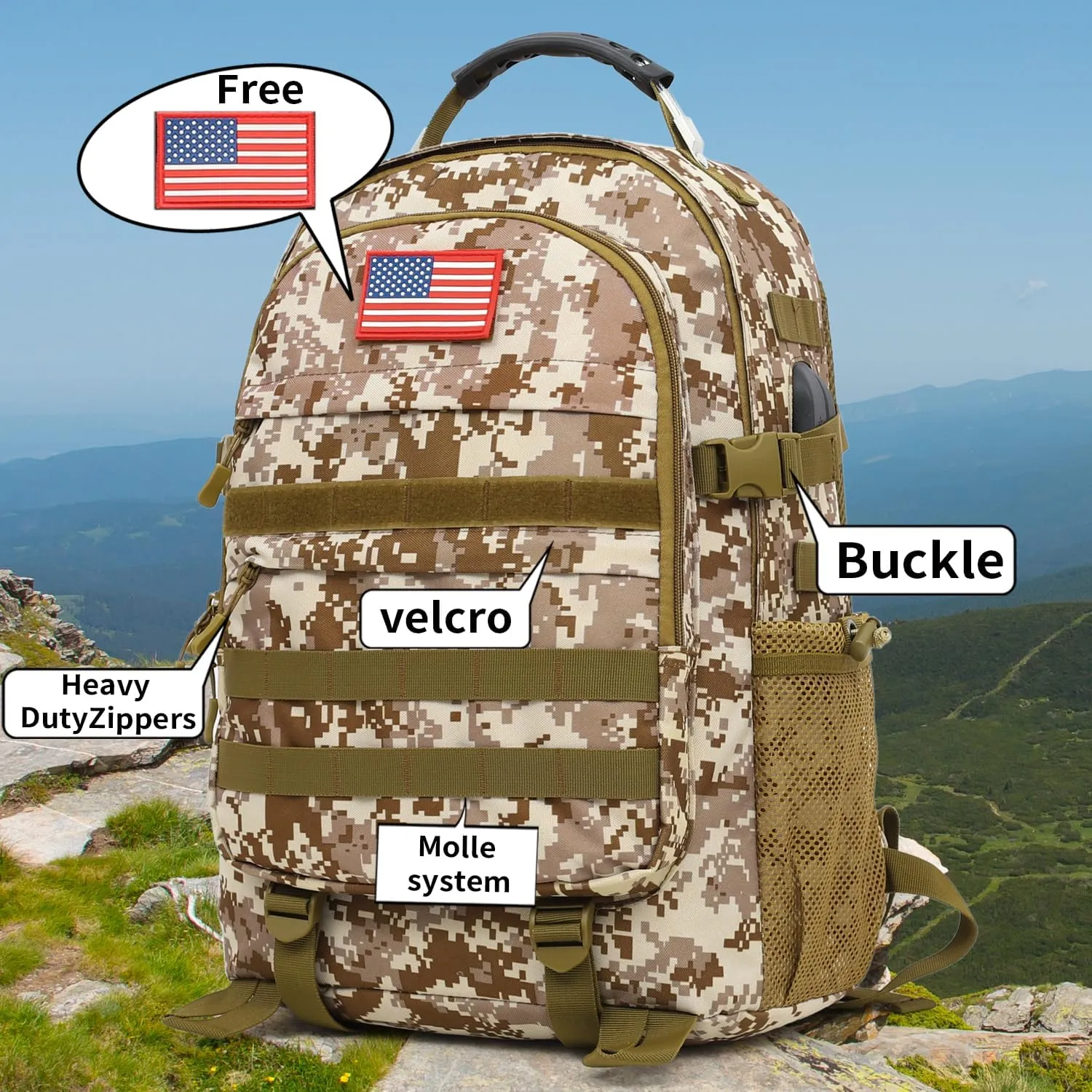 outdoor plus Camo Backpack for Boys,Military Teen Backpack with USB Port, Army Bookbag for School