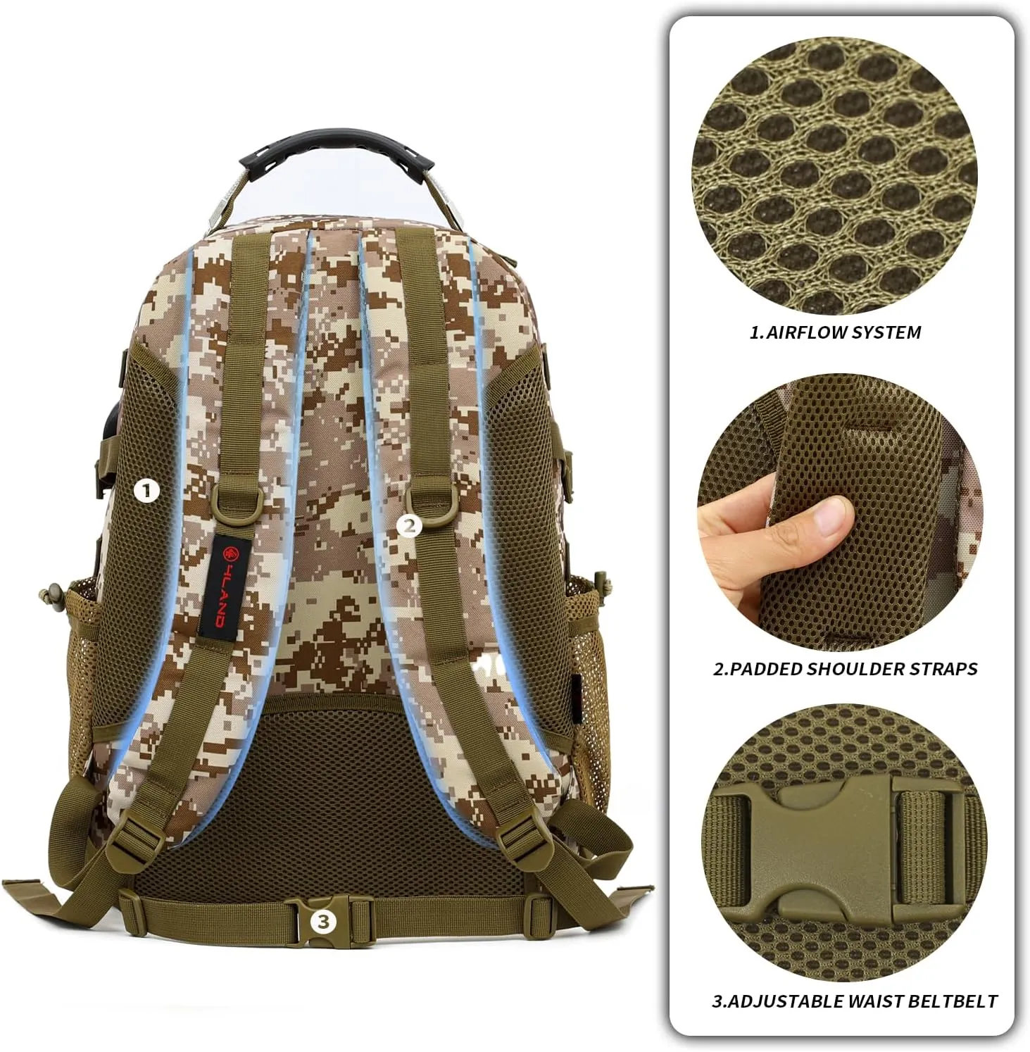 outdoor plus Camo Backpack for Boys,Military Teen Backpack with USB Port, Army Bookbag for School