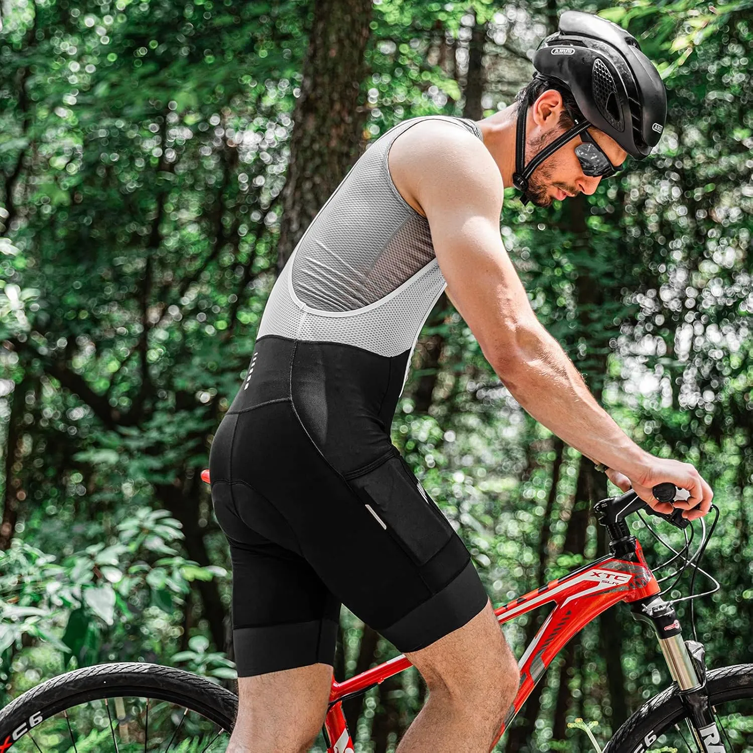 Przewalski Men's Cycling Bike Bib Shorts with Phone Pockets,4D Padded Breathable Biking Bicycle Bib Tights 