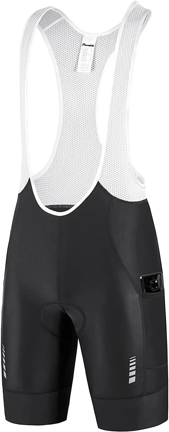 Przewalski Men's Cycling Bike Bib Shorts with Phone Pockets,4D Padded Breathable Biking Bicycle Bib Tights 