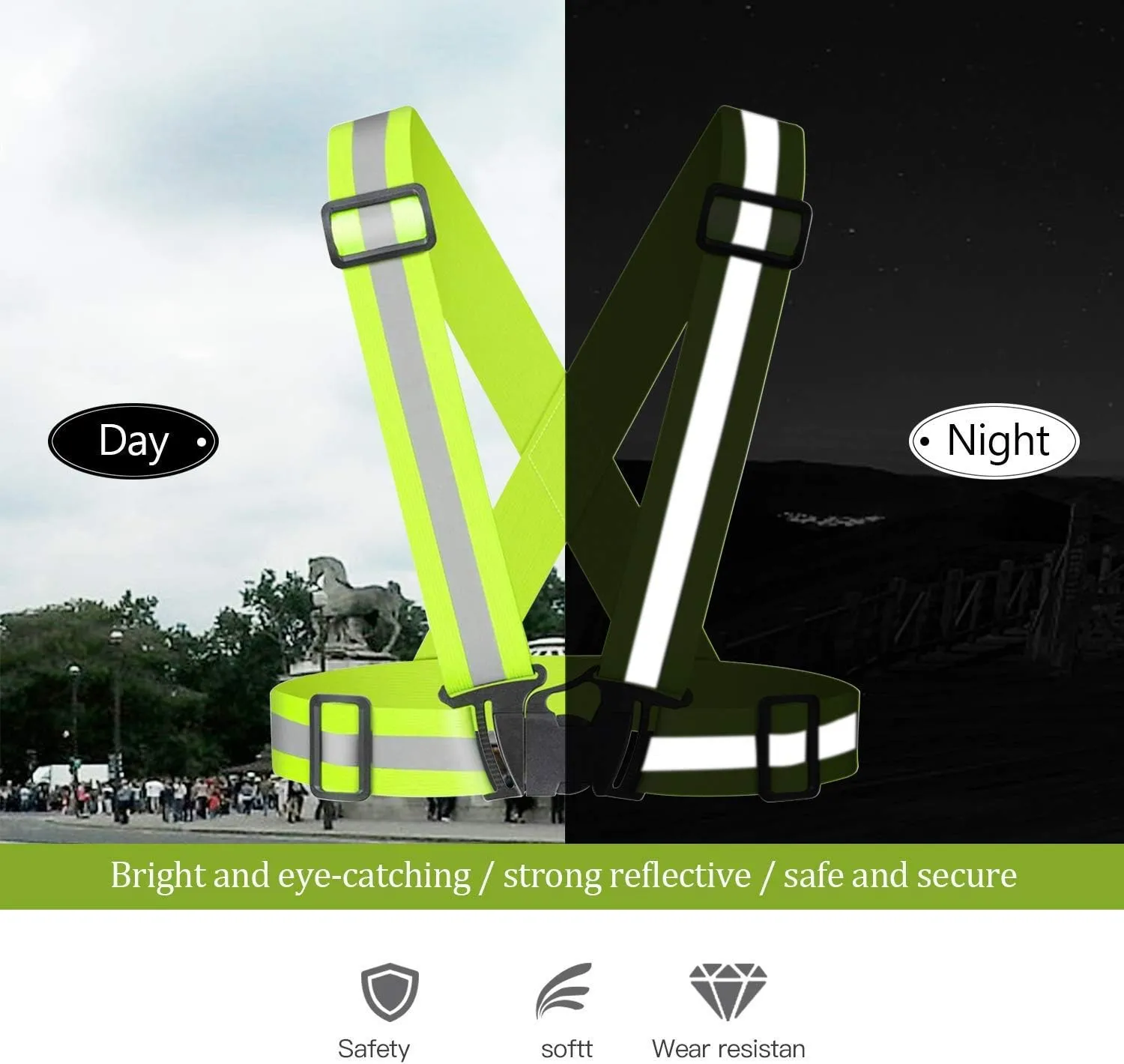 Reflective Vest Running Gear 2Pack, High Visibility Adjustable Safety Ves for Night Cycling,Hiking, Jogging,Dog Walking