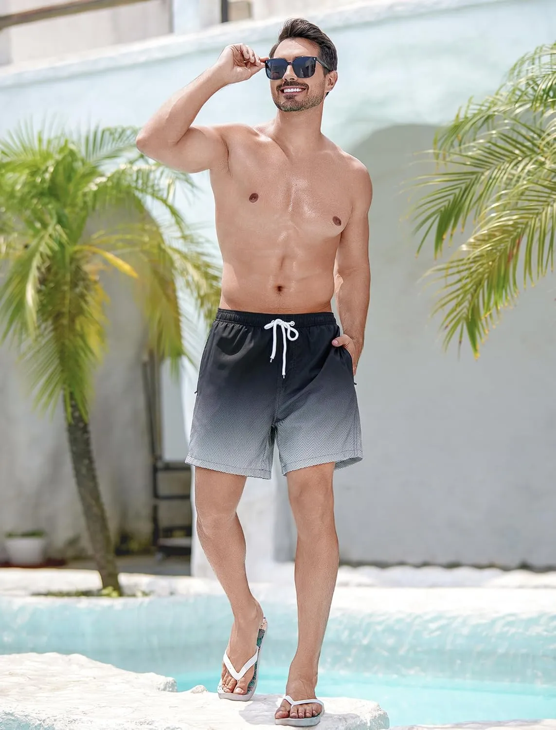 SILKWORLD Mens Swimming Trunks with Compression Liner Quick Dry 5 inch Swim Shorts with Zipper Pockets