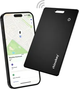 Smartcard by Rhinokey - (Pack of 2) Wallet Tracker Card Rechargeable 1.8mm Thin Apple Find My (iOS Only) Airtag IP68 Waterproof Item Finder with Key Chain Hole for Luggage, Tags, Passport Bluetooth