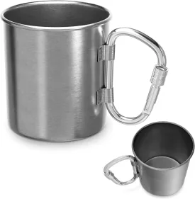 VIKROM 13.5 Oz Stainless Steel Camping Mug with Carabiner - Metal Camping Cup for Traveling, Lightweight and Heat-Resistant, Durable and Easy to Clean Hiking Cup, Comfortable to Hold and Drink